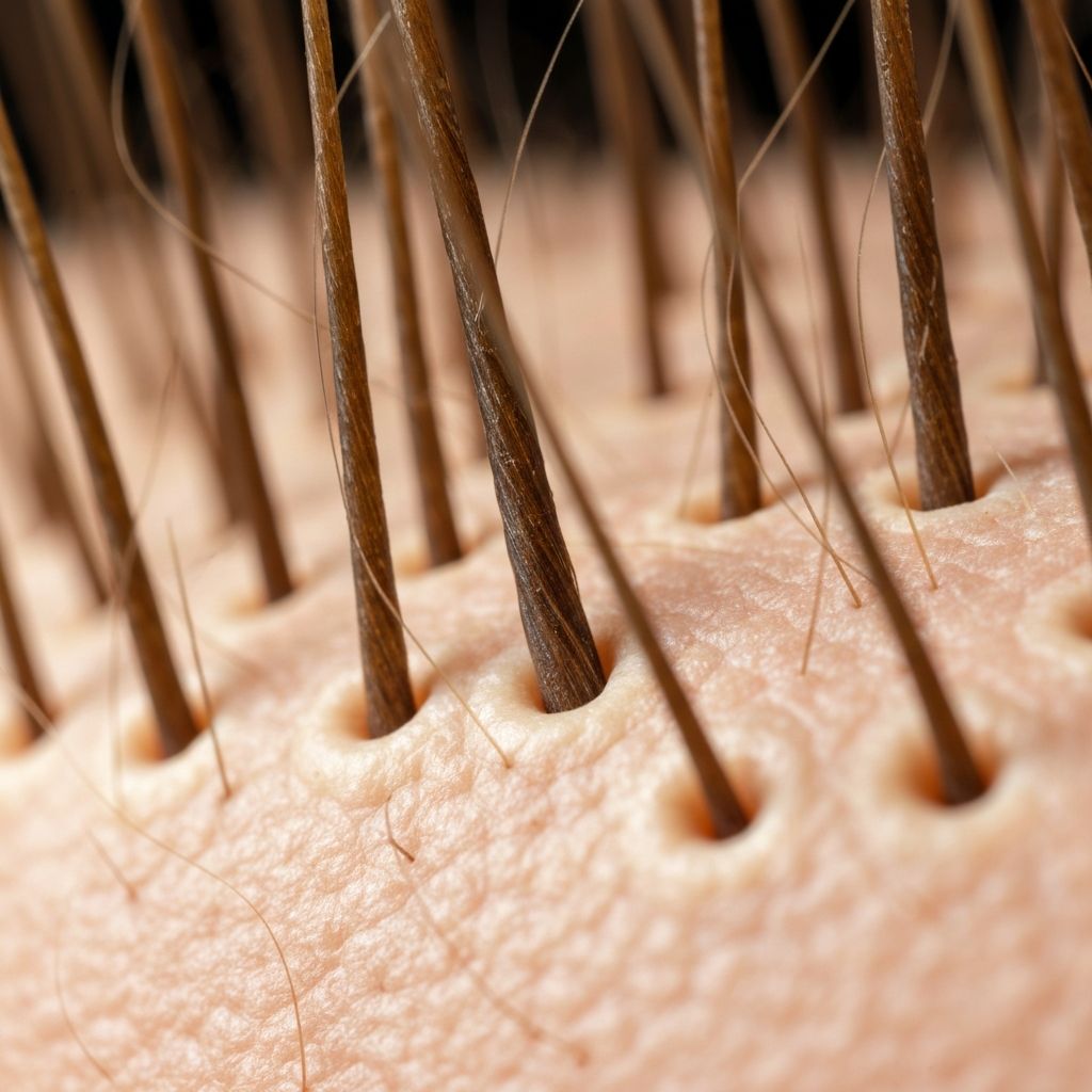 Healthy hair follicles close-up